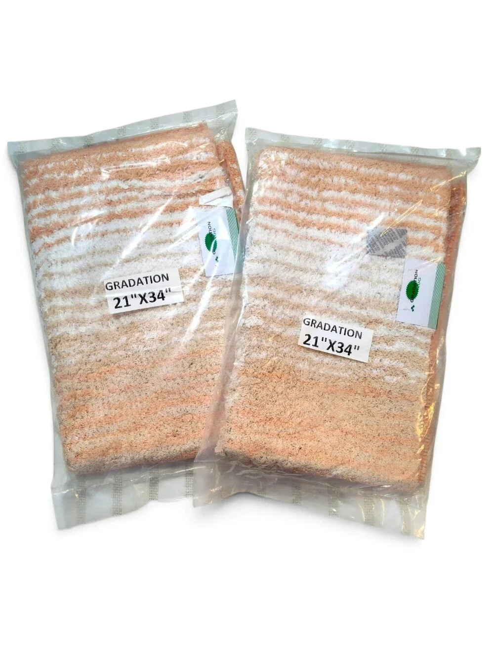 🆕 2 Rugs Home Weavers Orange Coral Striped Bath Mat - Plush Non-Slip 34x21